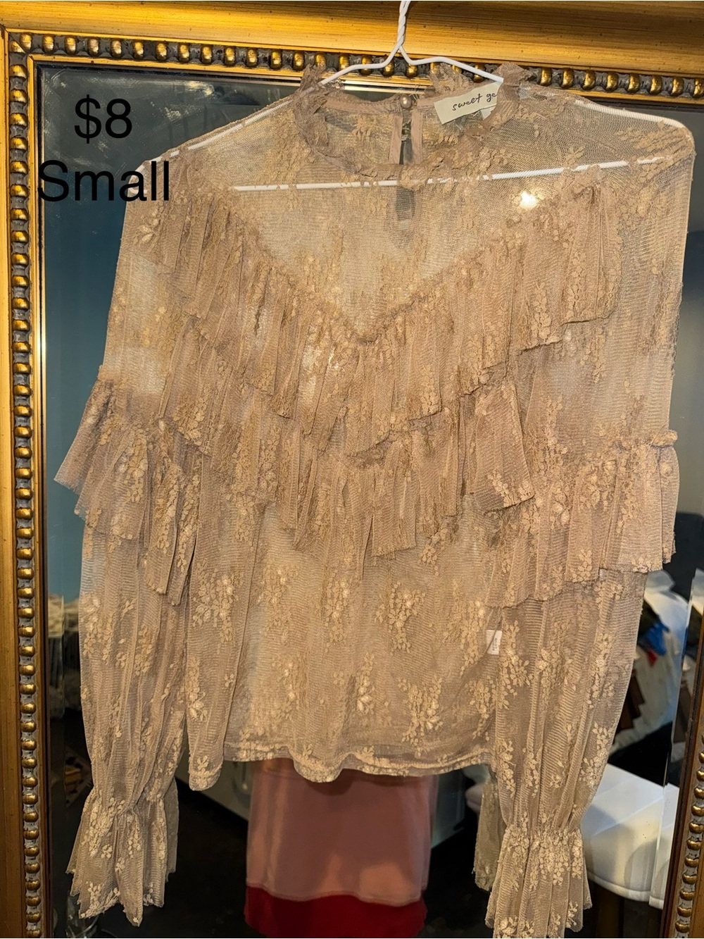 Romantic Lace Ruffle Blouse - Soft Taupe